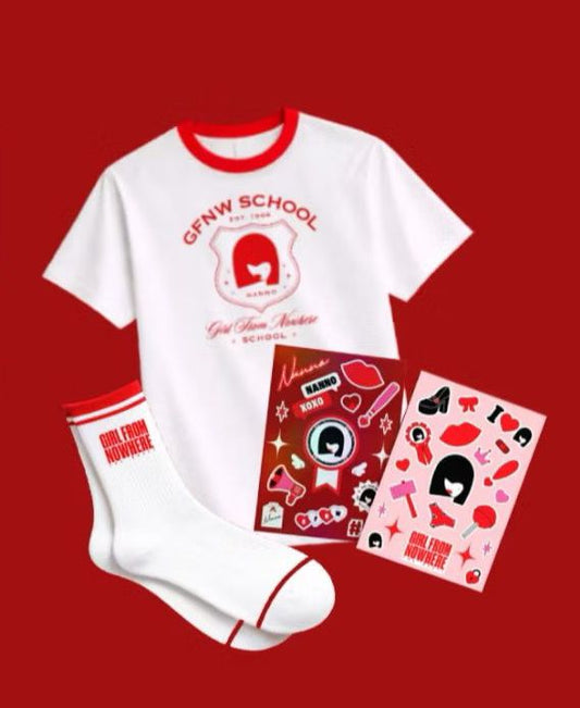 SET OF GFNW SCHOOL T-SHIRT, SOCKS, STICKERS SET